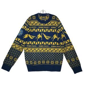 IKON PASS mens knit blue &  gold skiing sweater sz XL pre-owned great condition